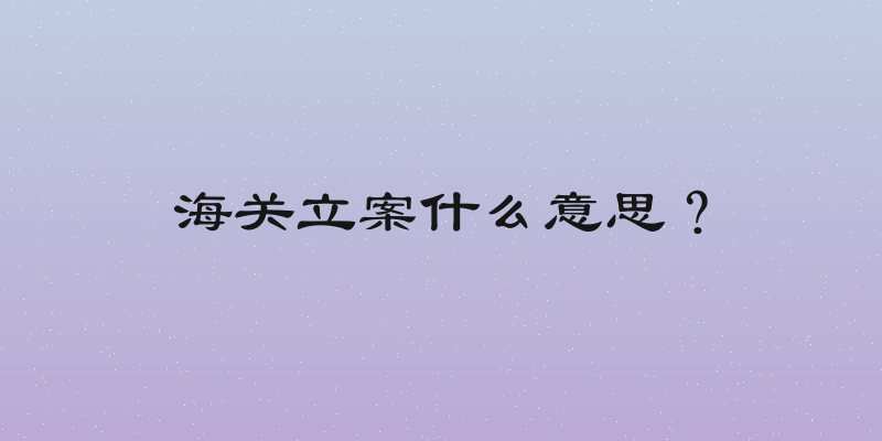 海关立案什么意思？