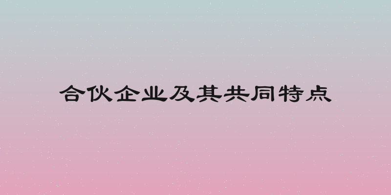 合伙企业及其共同特点