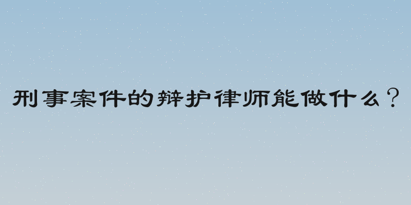 刑事案件的辩护律师能做什么?