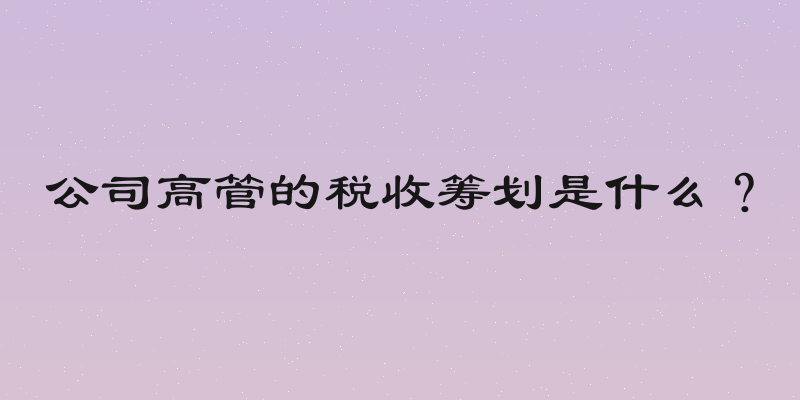 公司高管的税收筹划是什么？