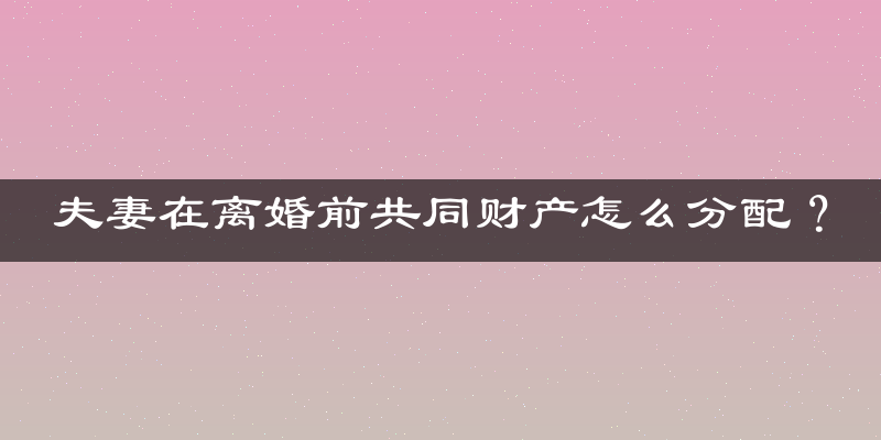 夫妻在离婚前共同财产怎么分配？