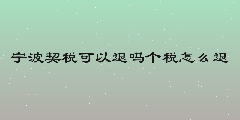 宁波契税可以退吗个税怎么退