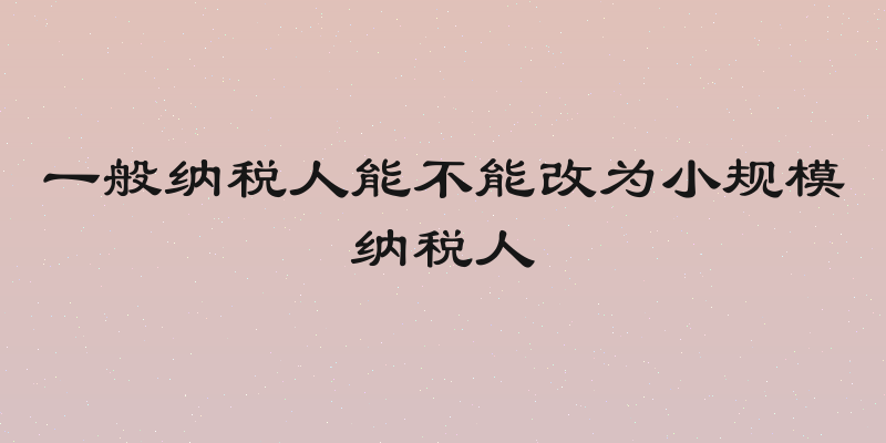 一般纳税人能不能改为小规模纳税人